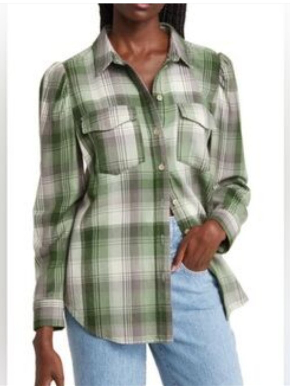 ​Treasure & Bond XS Bundle: 2 Feminine Puff Sleeve Plaid Shirts